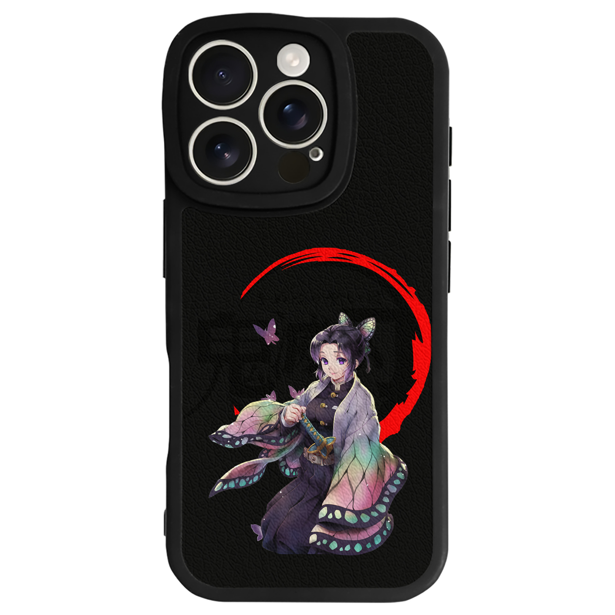 （画像用） 鬼滅の刃（きめつのやいば）蟲柱-胡蝶 しのぶ／こちょう しのぶ Kochou Shinobu 【iPhone 16シリーズ対応】シリコンスマホケース（レザー調） 材質：シリコン